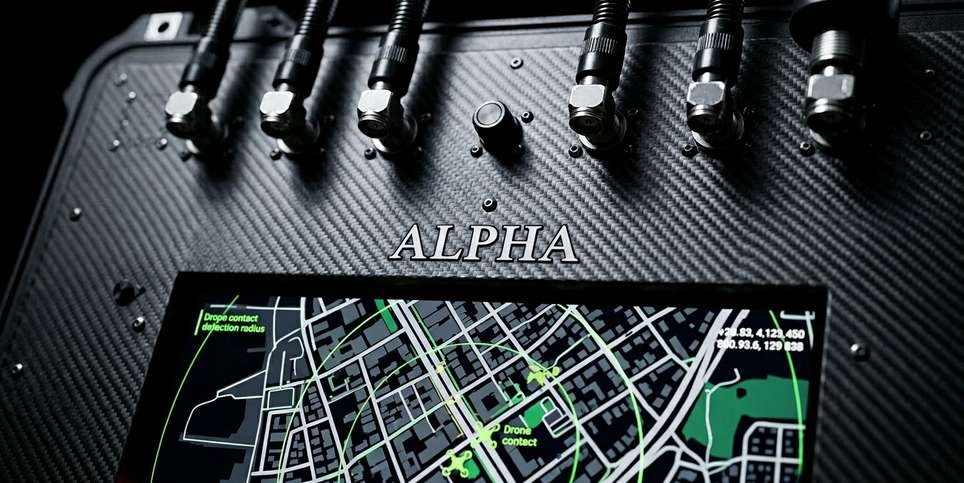 Close-up of the Alpha carbon-fibre case controls and map display