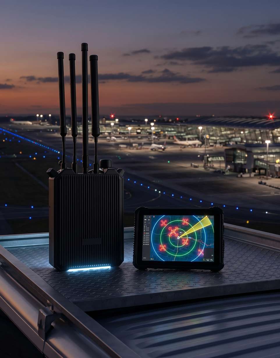 AeroGuard Oracle Field detection unit and tablet dashboard deployed on a rooftop
